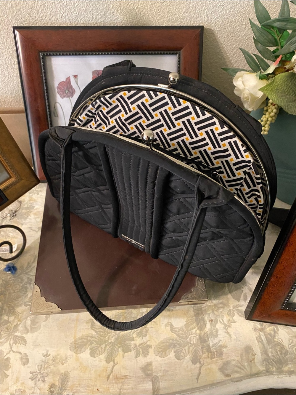 Vera Bradley Black Quilted Dome Shoulder Bag with Dual Straps